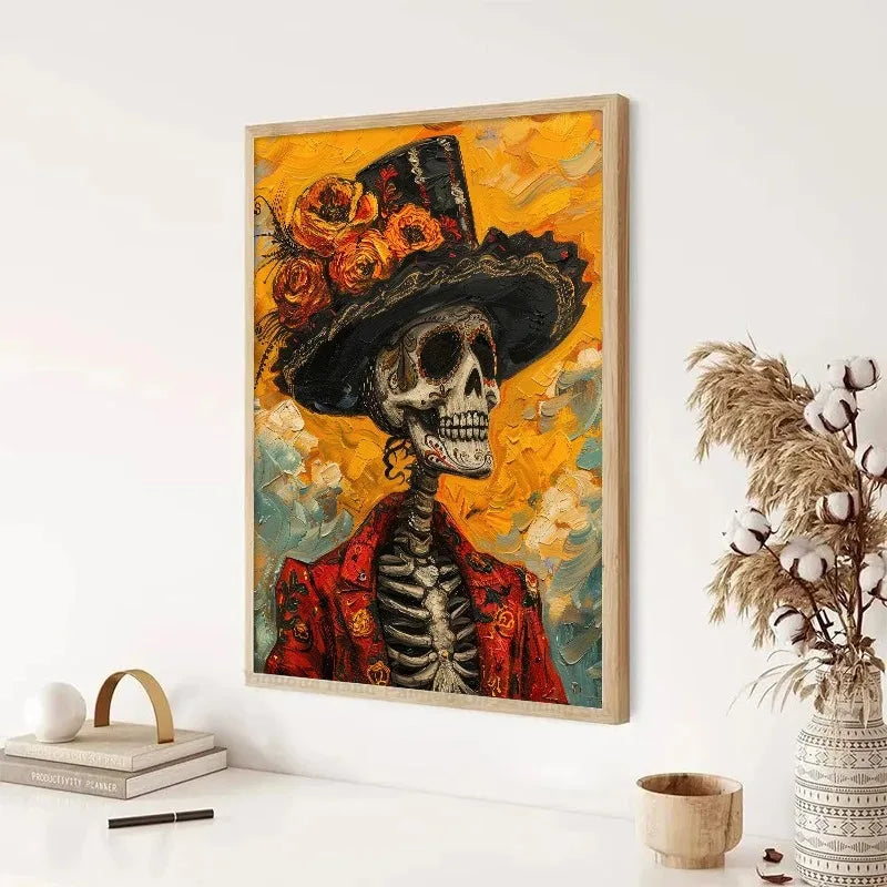 Skeleton & Yellow Flowers Canvas Print
