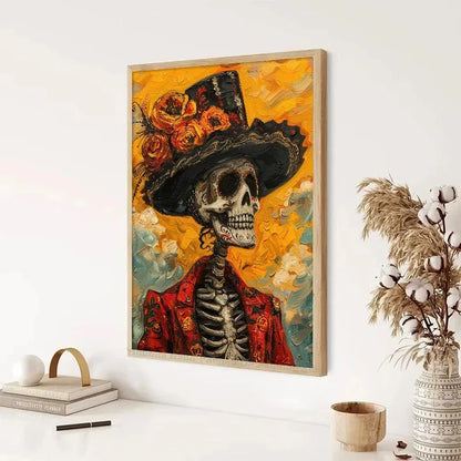 Skeleton & Yellow Flowers Canvas Print