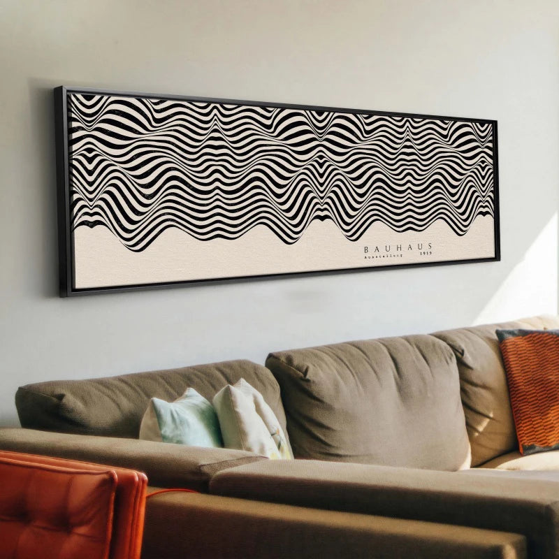 large frameless minimalist black beige bauhaus line canvas