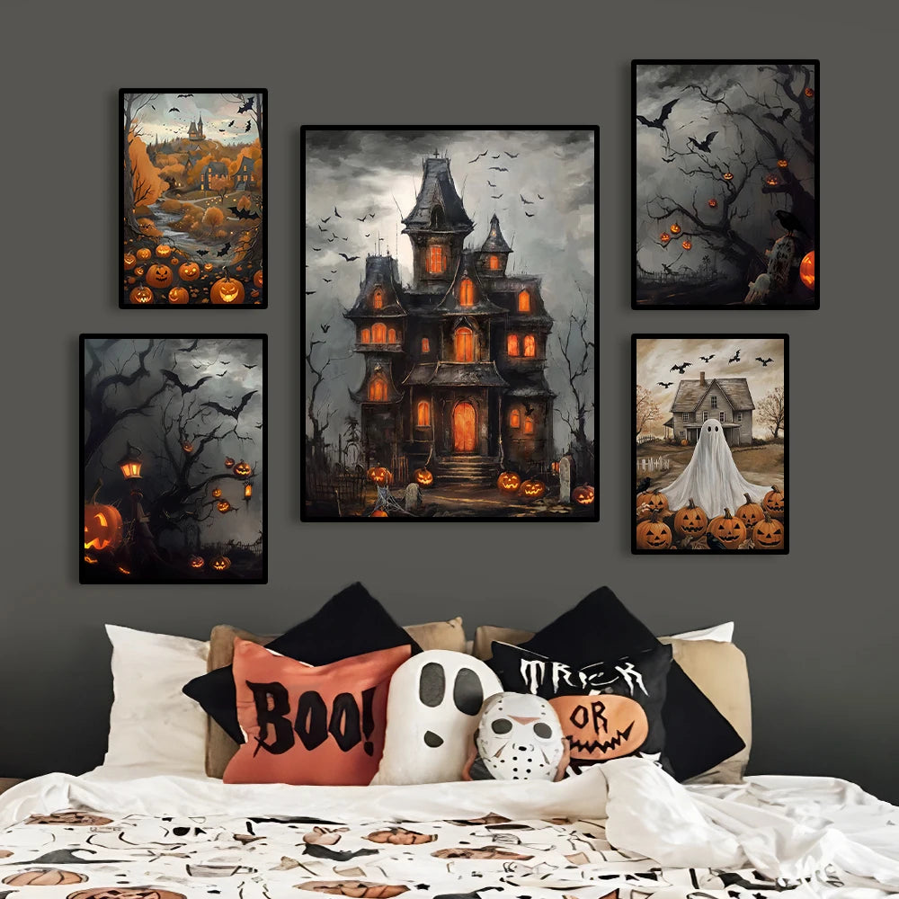 Vintage Dark Halloween Canvas Prints