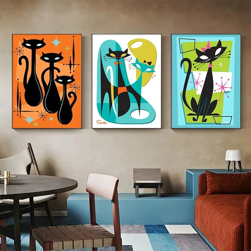 Colourful Black Cat Scenery Abstract Canvas