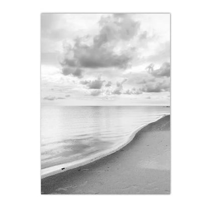 black and white sea waves with coconut tree shells starfish coastal canvas