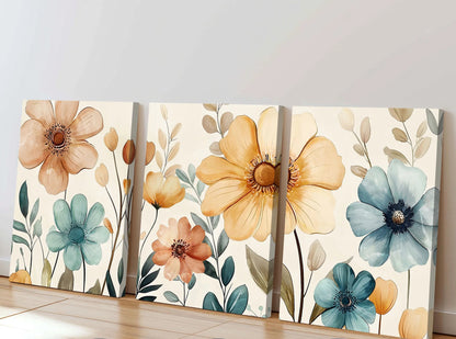 Colorful Summer Flowers Canvas Print - Set Of 3