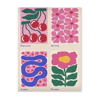 Abstract Colorful Graffiti Cherry Flower Canvas