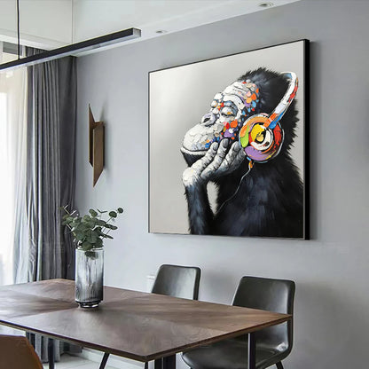 Orangutan with colorful headphones pop canvas wall art