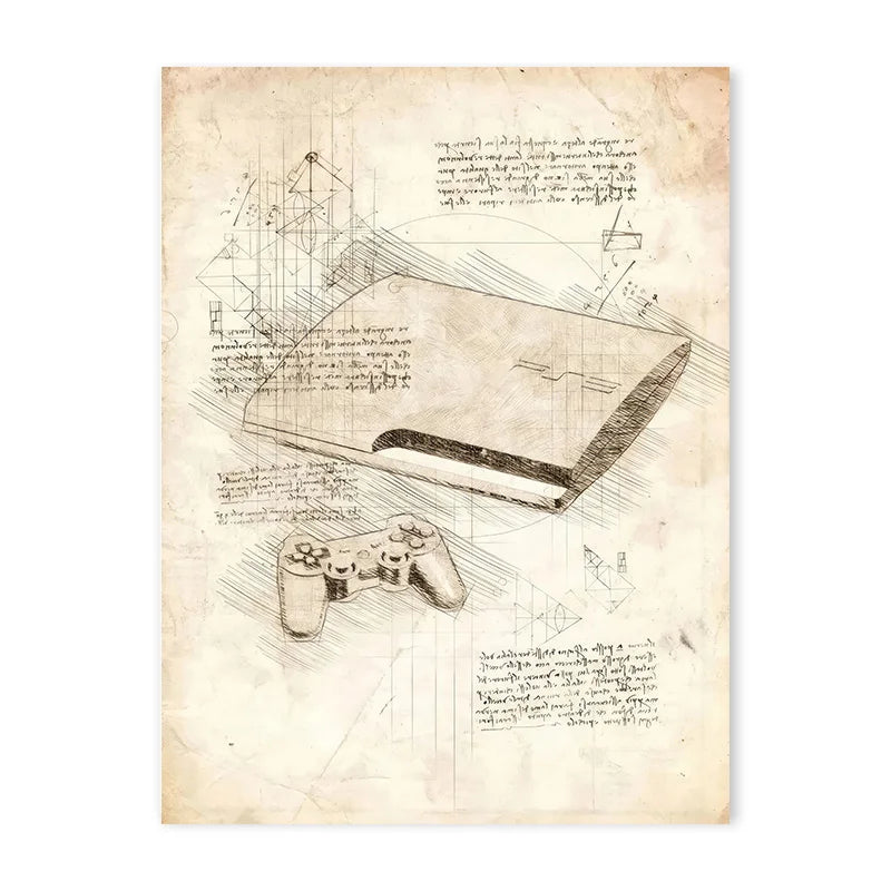 Vintage Sketch Gaming Blueprint Prints Collection
