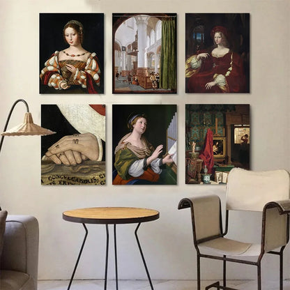 renaissance-style figures with architectural motifs vintage canvas wall art