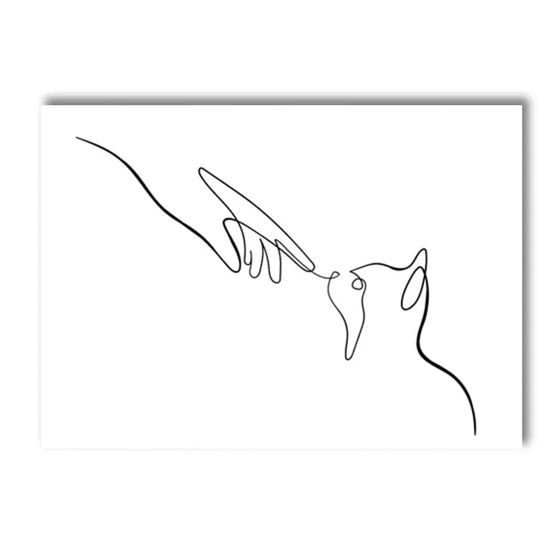 minimalist black and white cat and dog line art canvas wall art