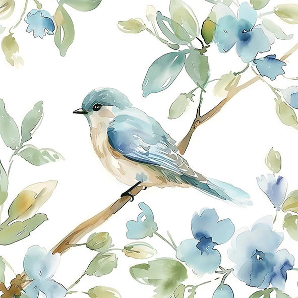 Abstract Bird on Branch Watercolor Canvas