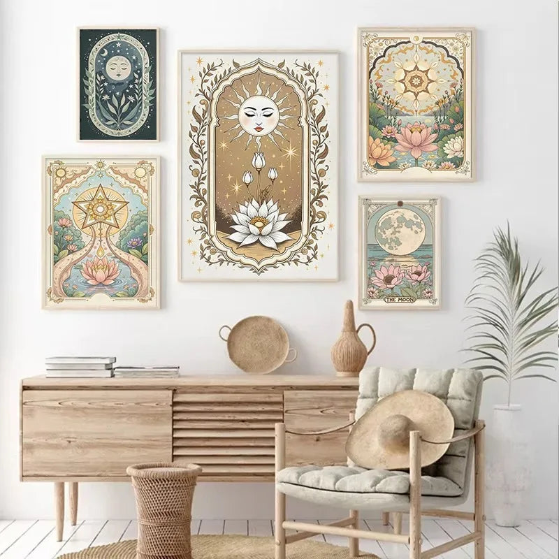 Tarot Sun & Moon Lotus Flower Canvas
