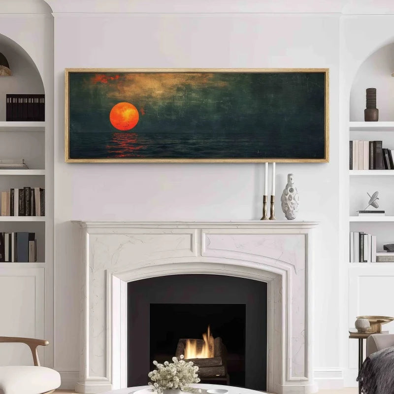 minimal horizontal emerald green ocean sunset unframed canvas