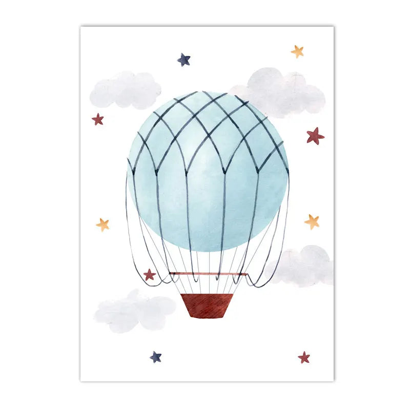 kids nordic cartoon canvas with balloon car and airplane