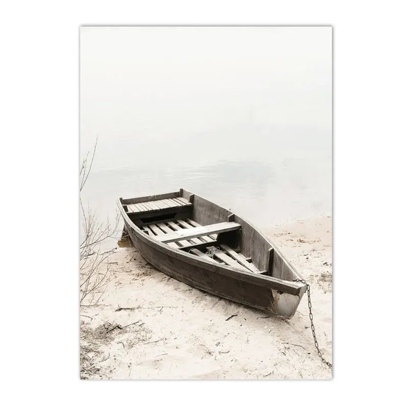 beige coastal collage with starfish shells boat bike and horse