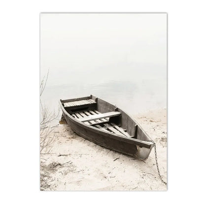 beige coastal collage with starfish shells boat bike and horse