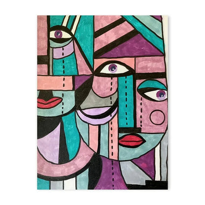 Geometric colour-block human face abstract canvas wall art