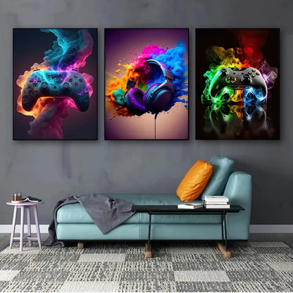 three piece game controller modern unframed canvas set