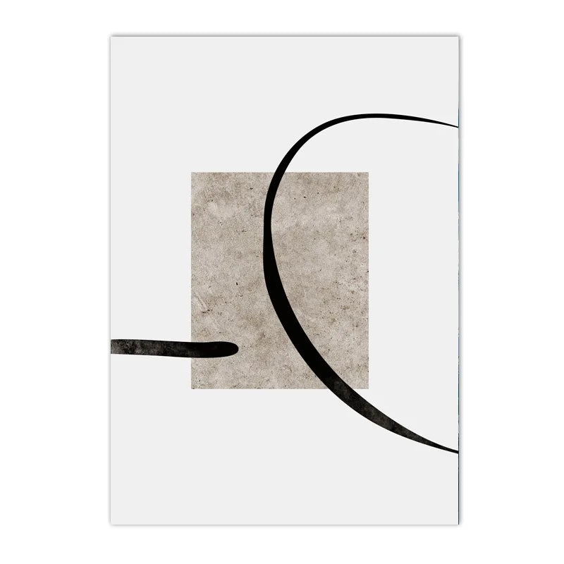 minimalist beige and black color block abstract line canvas