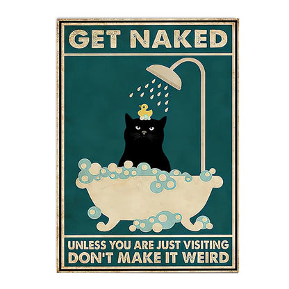 funny black cat are you pooping bathroom canvas sign