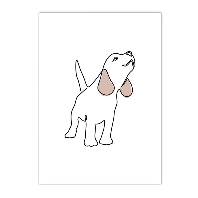 minimalist black and white cat and dog line art canvas wall art