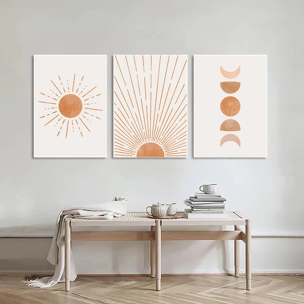 boho mid century abstract sun and moon nordic canvas