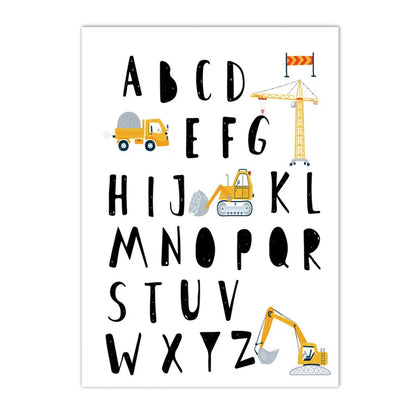 cartoon tractor truck excavator crane kids construction canvas