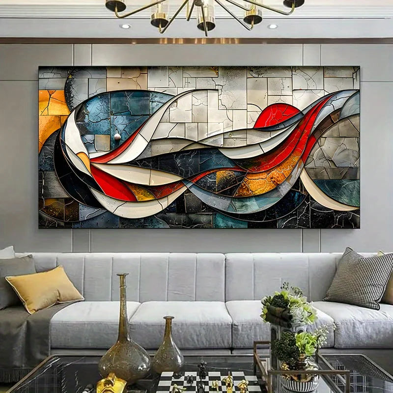 large colorful mosaic geometric frameless abstract canvas