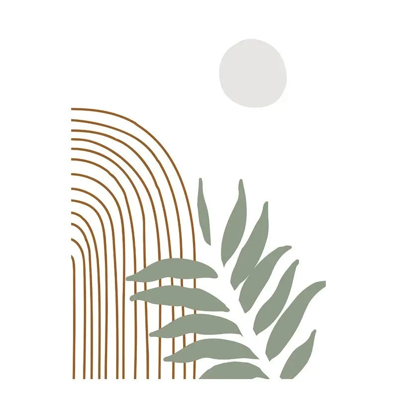 Abstract Bohemian Green Line Leaves Canvas