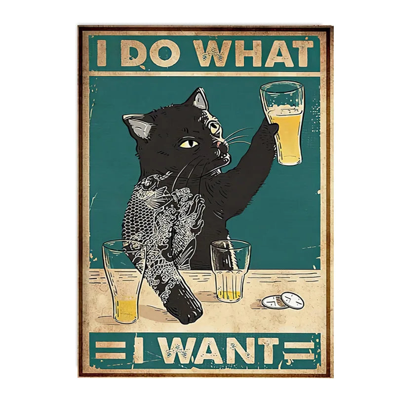 funny black cat are you pooping bathroom canvas sign