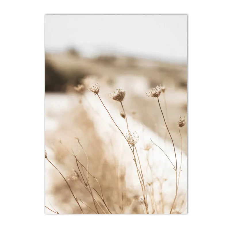 beige reed grass landscape with bridge nordic canvas