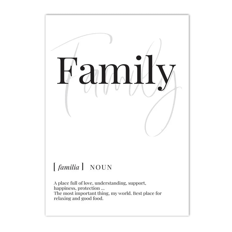 black and white home love family nordic typography canvas