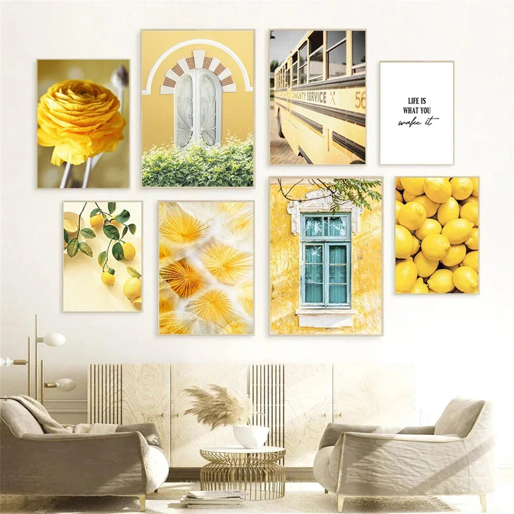 roses with lemons and oranges Nordic floral canvas wall art