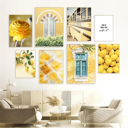 roses with lemons and oranges Nordic floral canvas wall art