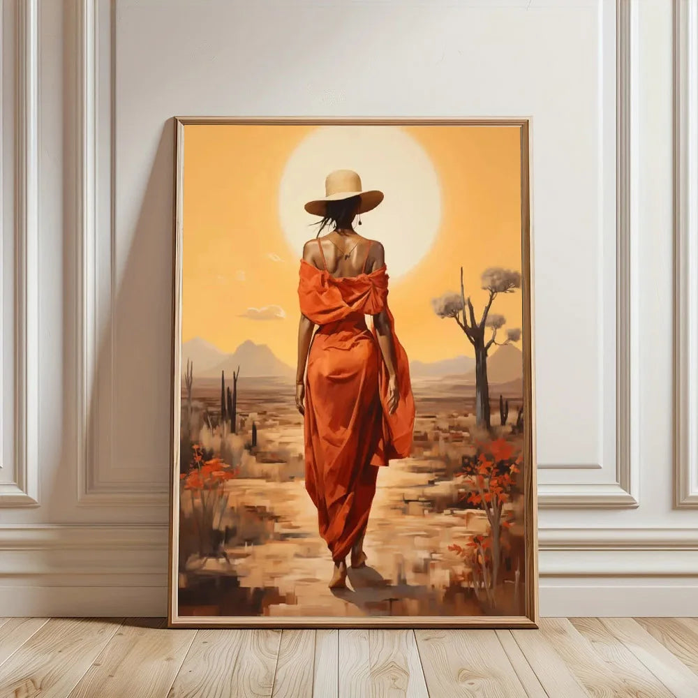 elegant portraits of african women with sun motifs on canvas