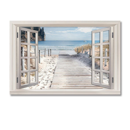 Nordic 3D Window View Beach Canvas