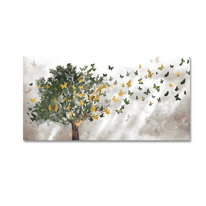 Abstract blue trees with butterfly Nordic canvas wall art