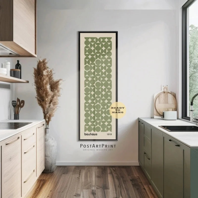 long narrow vertical sage green bauhaus frameless canvas