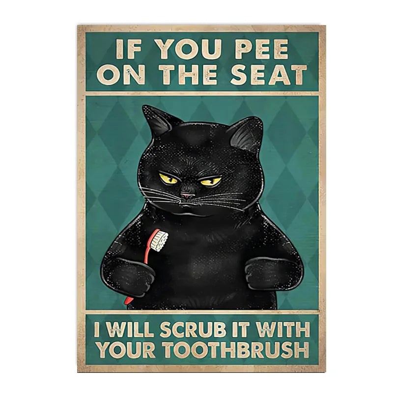 funny black cat are you pooping bathroom canvas sign