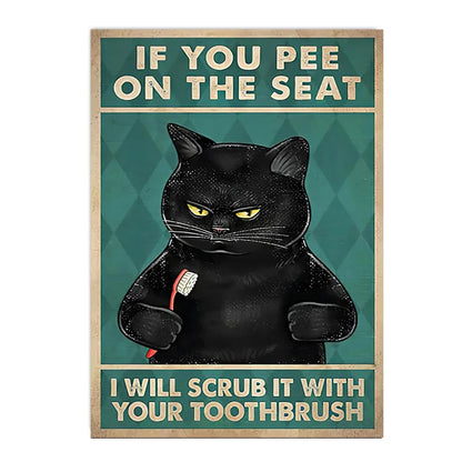 funny black cat are you pooping bathroom canvas sign