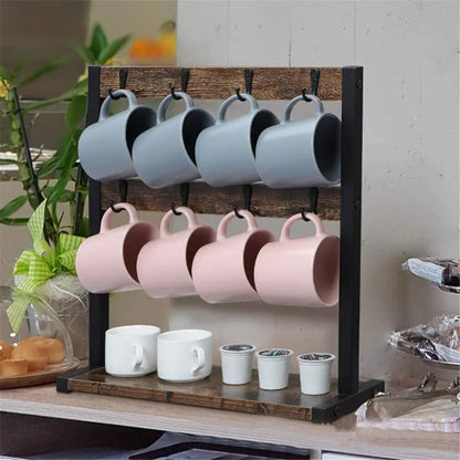 Vintage Wooden 2-Tier Coffee Mug Holder