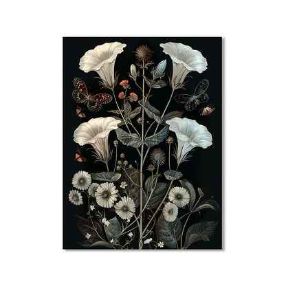 Vintage botanical butterfly with morning glory and ferns canvas