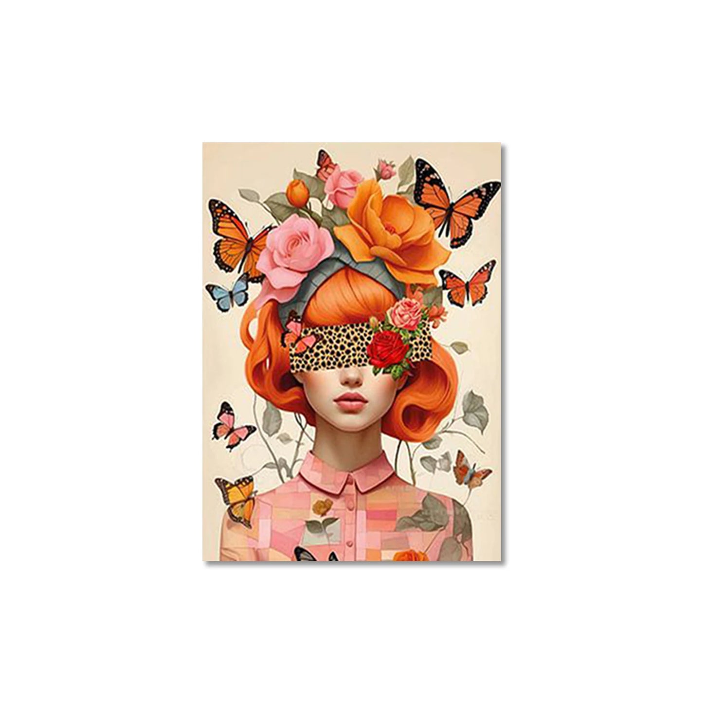 nordic scandinavian portrait woman with glasses flowers and birds canvas