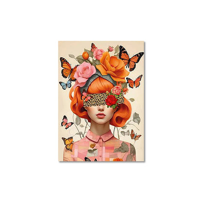 nordic scandinavian portrait woman with glasses flowers and birds canvas