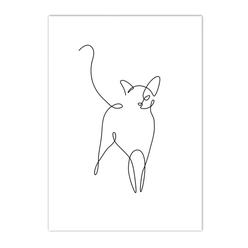 minimalist black and white cat and dog line art canvas wall art