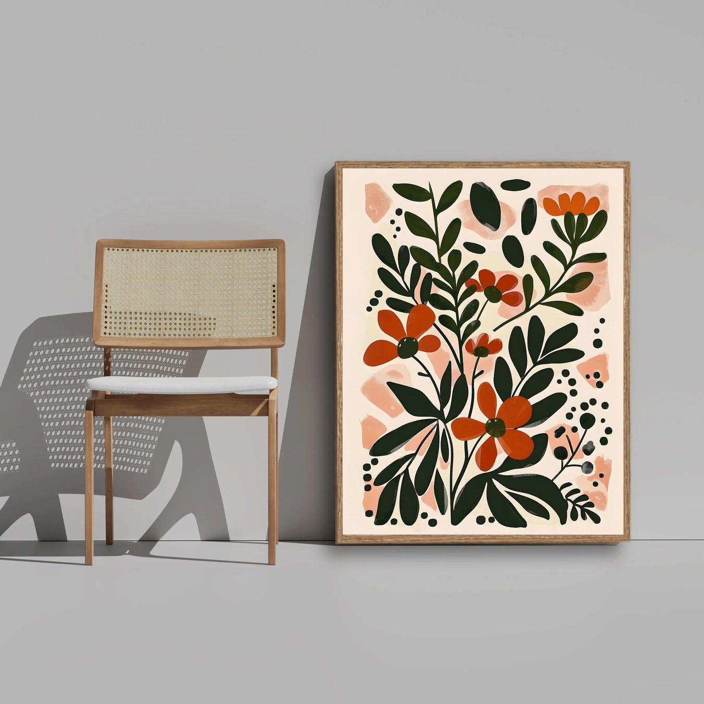 Three-piece boho abstract flower botanical canvas wall art