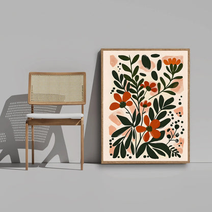 Three-piece boho abstract flower botanical canvas wall art