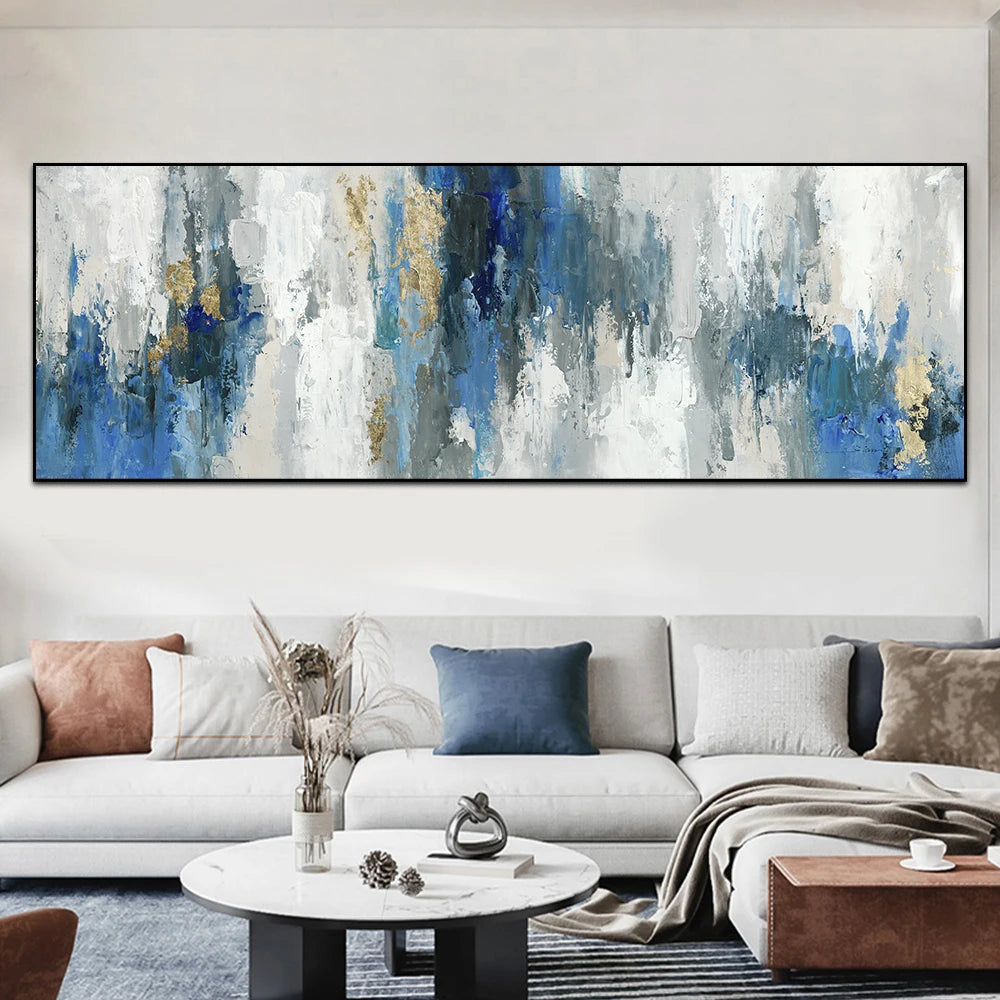 abstract nordic blue wave oil canvas wall art