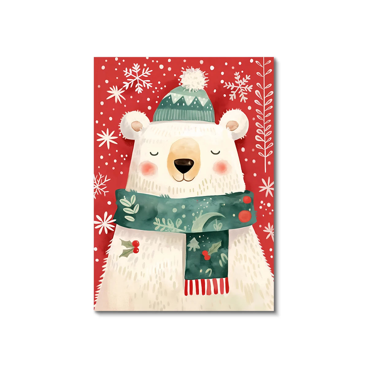 Christmas canvas with polar bear, Santa and snowman