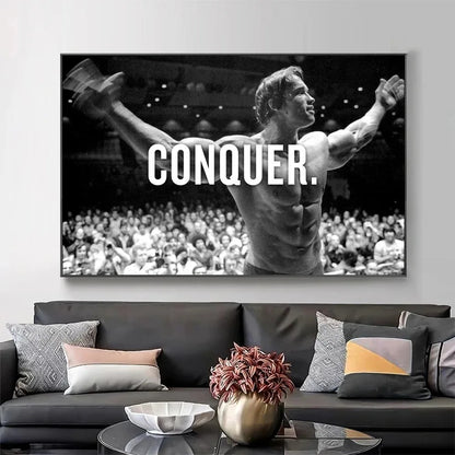 black and white motivational canvas of arnold schwarzenegger