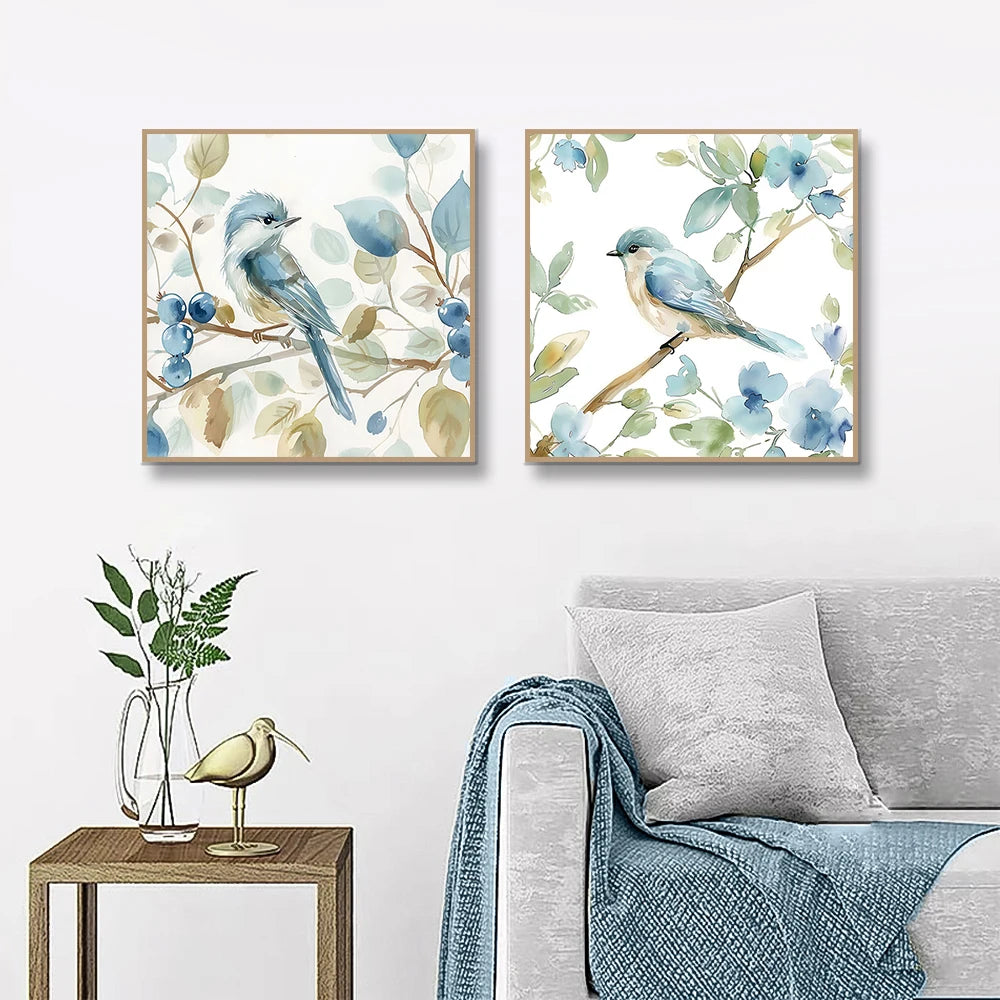 Abstract Bird on Branch Watercolor Canvas