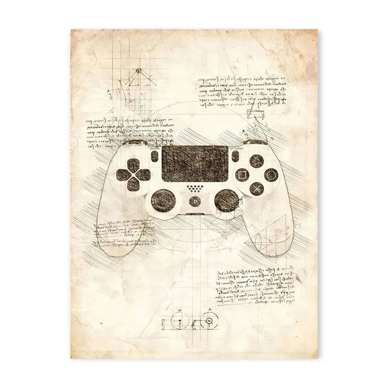 Vintage Sketch Gaming Blueprint Prints Collection